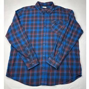 Columbia Mens XL Plaid Flannel Shirt Blue Red Long Sleeve Button Down Cotton